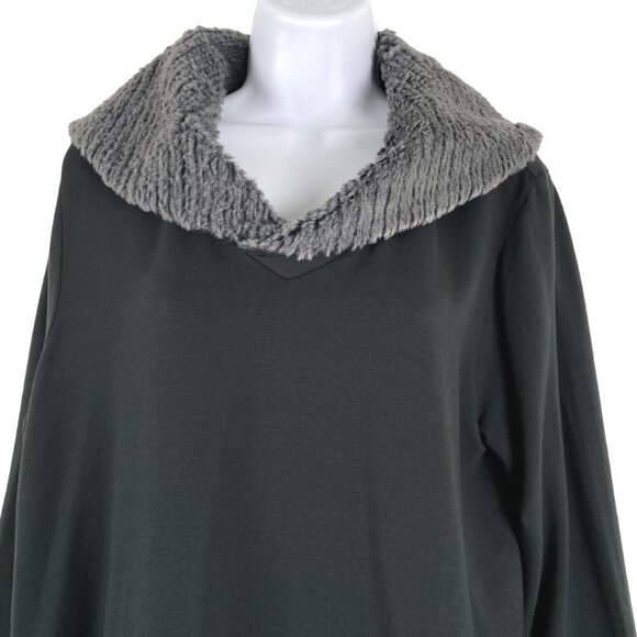 Soft Surroundings Tunic Top Medium Faux Fur Neck And Cuffs‎ Green TP-2301 - Picture 3 of 7